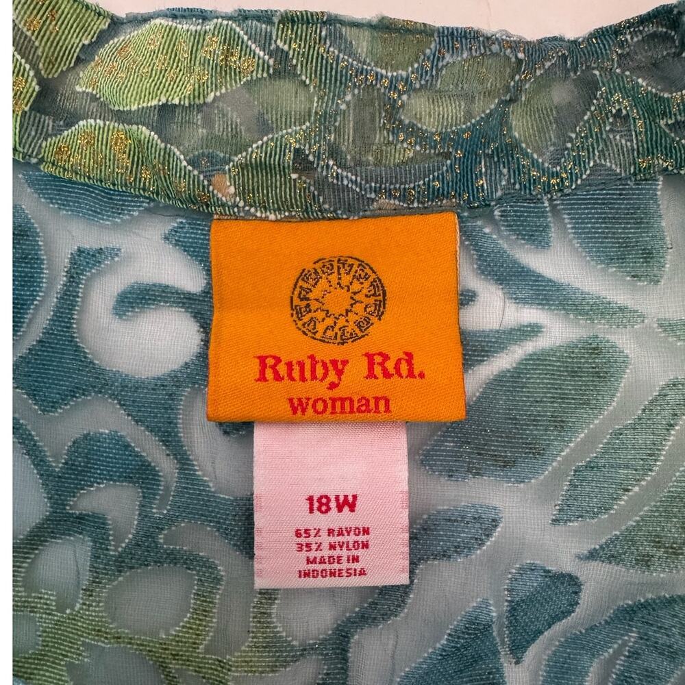 Ruby Rd. Blue and Green Sheer Metallic Button Up - 18W - Picture 3 of 8